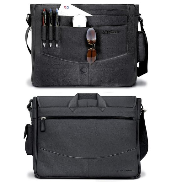 Premium Leather 14 MacBook Pro Messenger Bag w/Sleeve by Michael Santoro Design - Picture 3 of 15